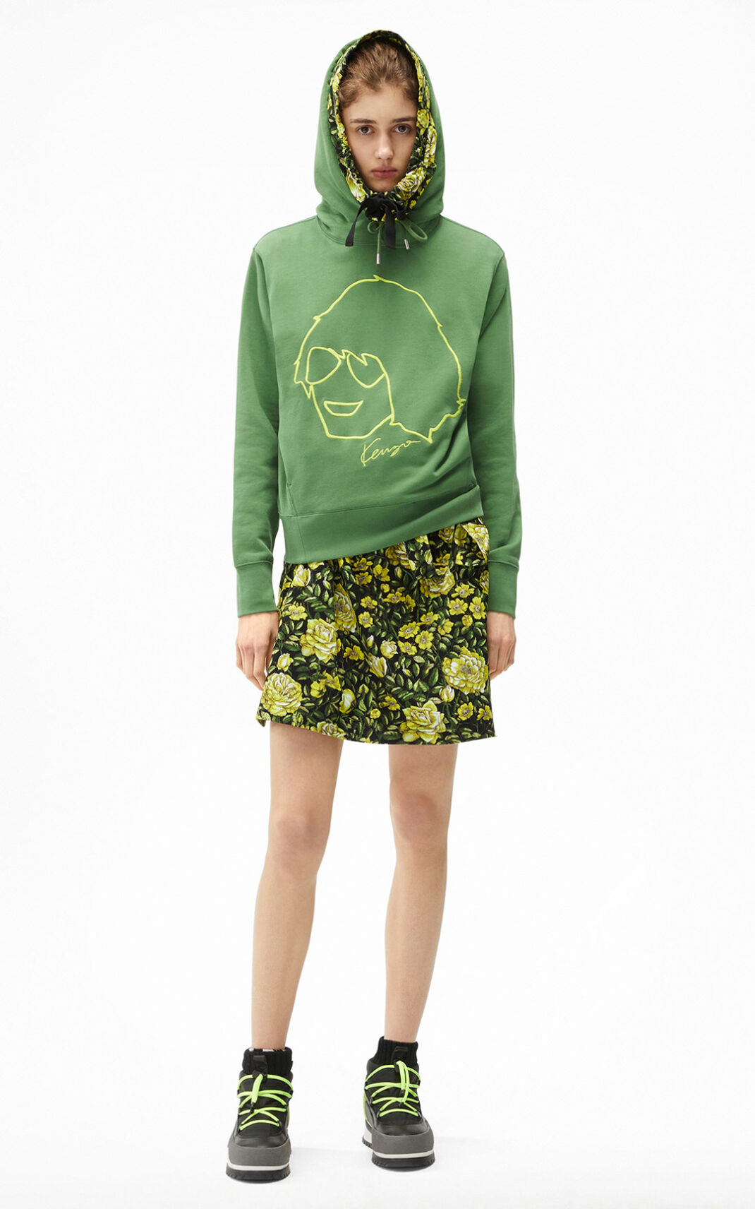 Kenzo Tribute Hoodie Green For Womens 2685MBNTH